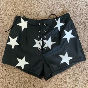 Black leather lace up shorts
